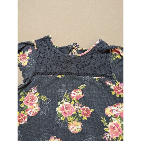Torrid Womens Gray Pink Peach Flower Floral Lace Smock Ruffle Sleeve Top Size 1 - Picture 3 of 11